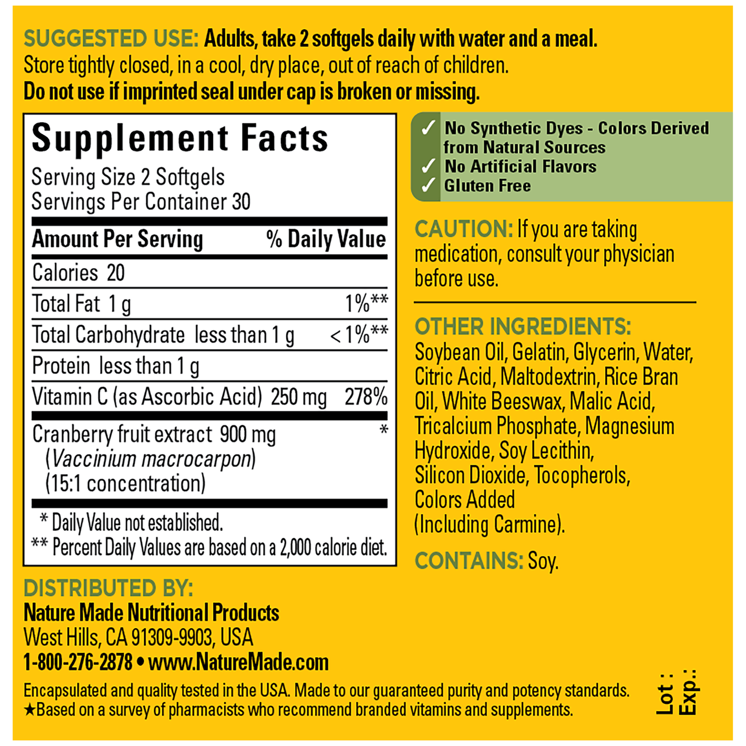 Cranberry 450 mg Extract with Vitamin C Softgels | 60