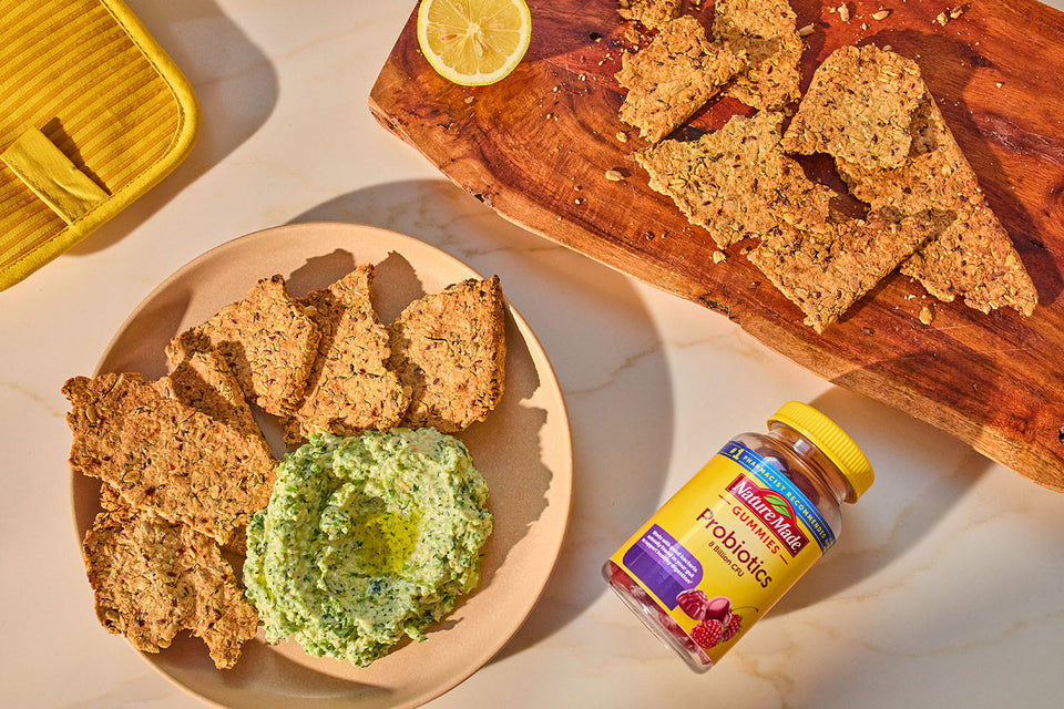 Seed Crackers & Broccolini Dip