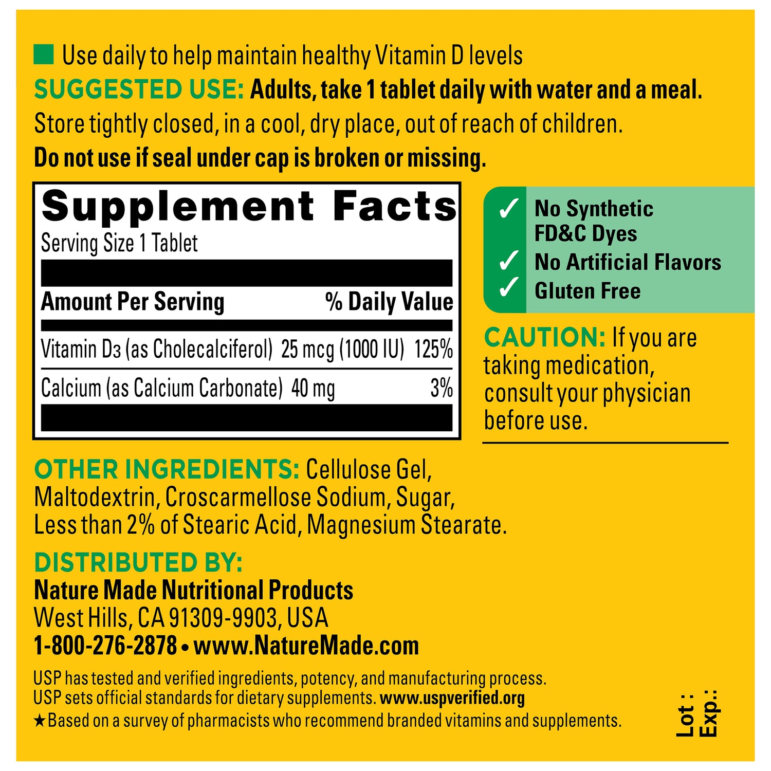 Vitamin D3 1000 IU (25 mcg) Tablets | 100