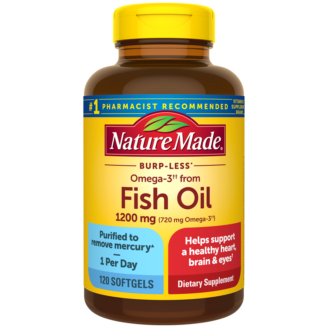 Nature Made Burp-Less Omega-3 From Fish Oil 1200 mg Softgels, One Per Day