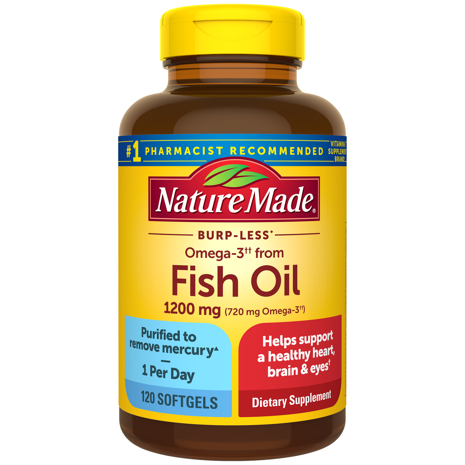 Burp-Less♦ Omega-3 From Fish Oil 1200 mg Softgels, One Per Day | 