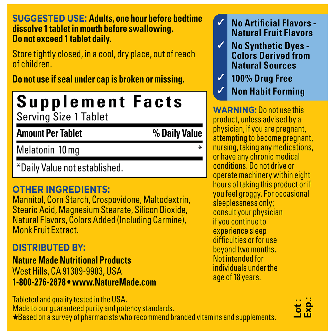 Fast Dissolve Melatonin Maximum Strength‡ 10 mg Tablets & Nature Made®