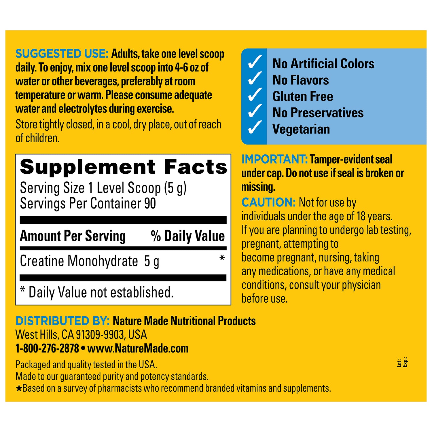Micronized Creatine Monohydrate 5 g Drink Mix Powder | 90