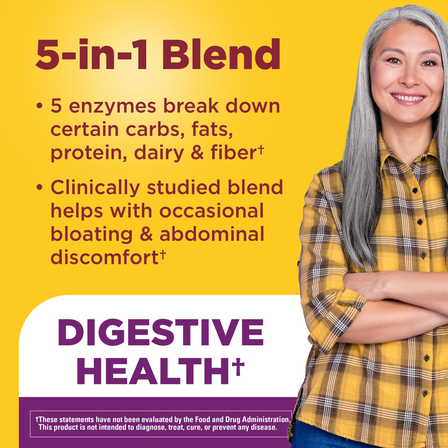 Digestive Enzymes 5-in-1 Blend Chewable Tablets | Digestive enzyme supplement highlighting 5‑in‑1 enzyme blend to support digestive health and reduce bloating.