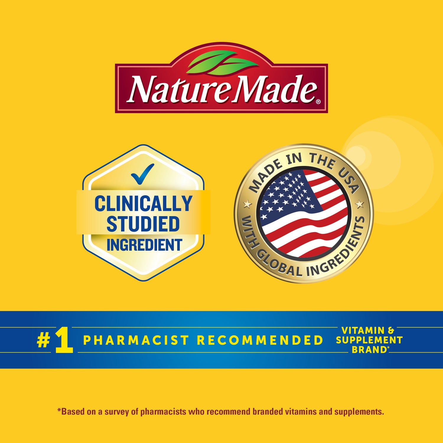 Digestive Enzymes 5-in-1 Blend Chewable Tablets | Nature Made digestive enzymes credentials showing clinically studied ingredient, made in USA seal, and #1 pharmacist recommended brand.