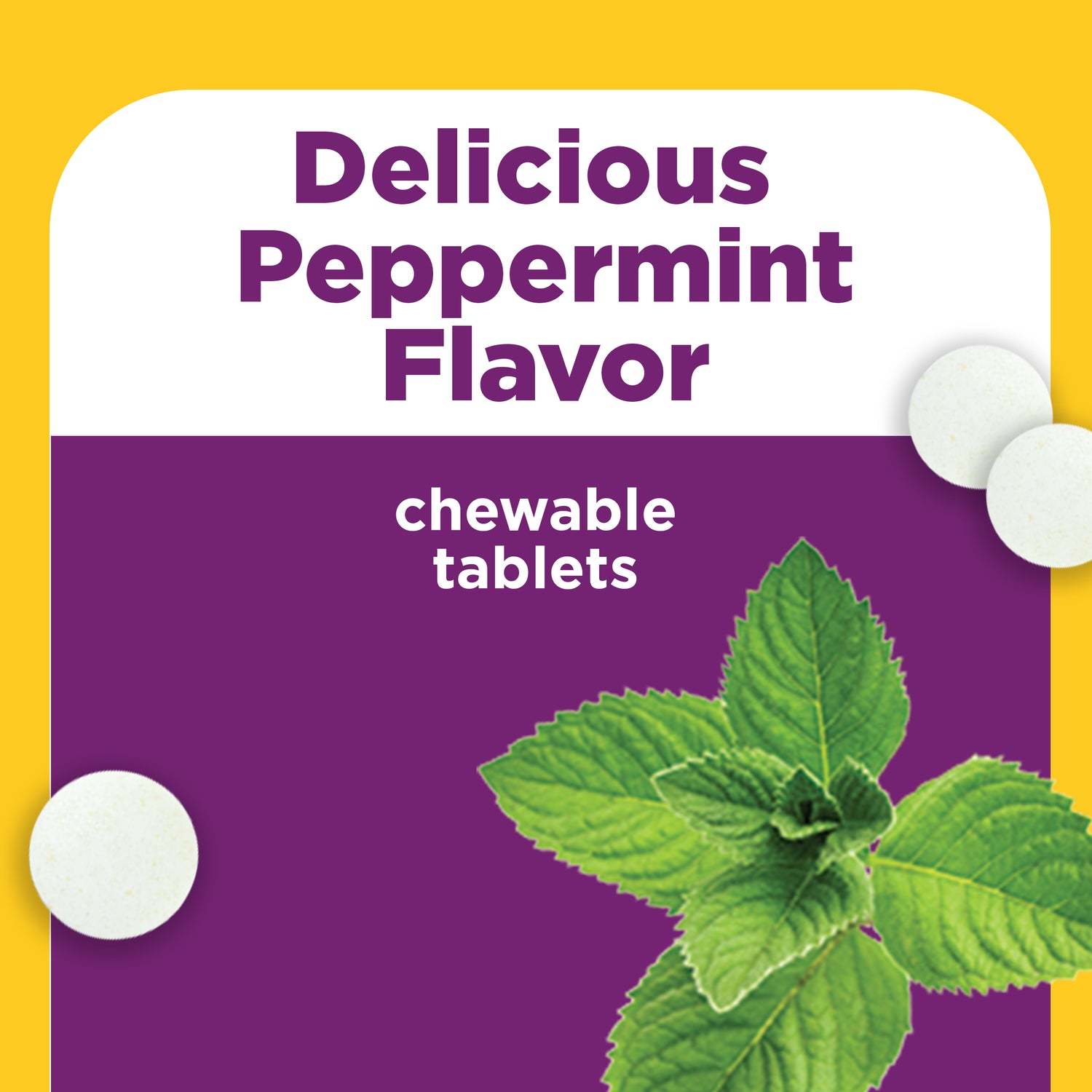 Digestive Enzymes 5-in-1 Blend Chewable Tablets | Peppermint-flavored digestive enzyme chewable tablets with fresh mint leaves on a bright background.