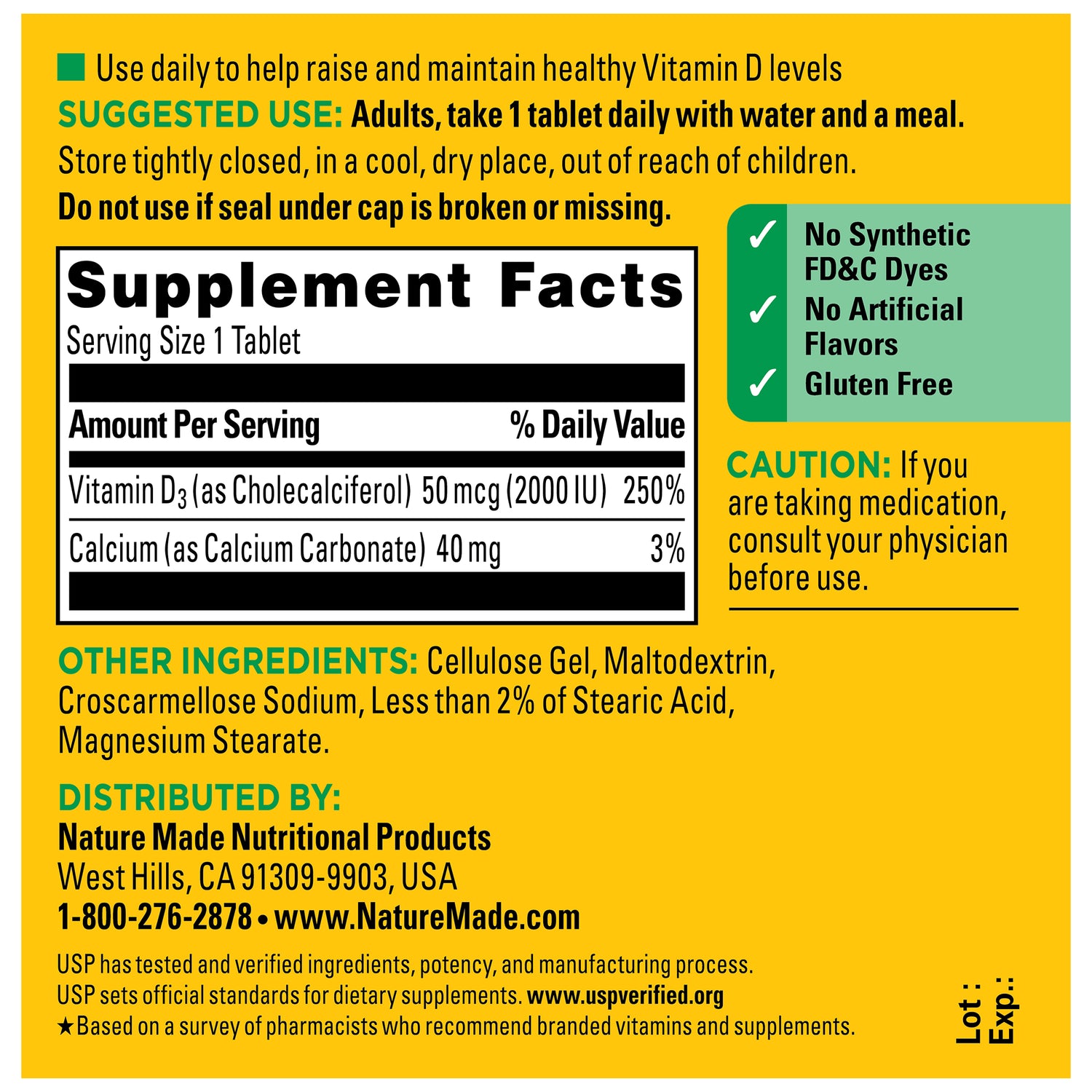 Vitamin D3 2000 IU (50 mcg) Tablets | 100