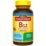 A bottle of Nature Made Vitamin B12 Extra Strength 3000 mcg Softgels with 90 softgels, with yellow and green label.