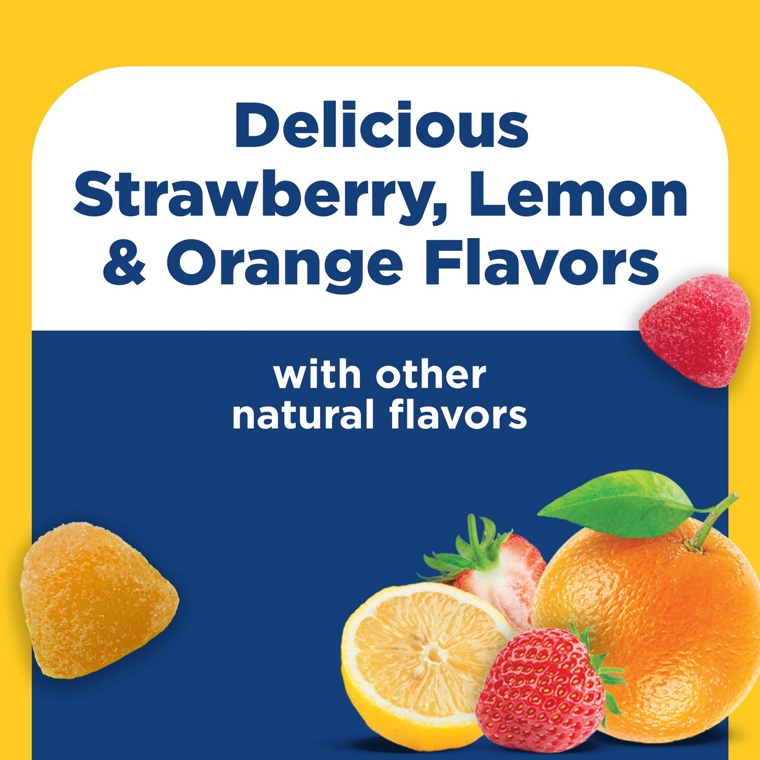 Men's Multi + Omega-3 Gummies | Strawberry, lemon, and orange flavored multivitamin gummies with natural fruit flavors