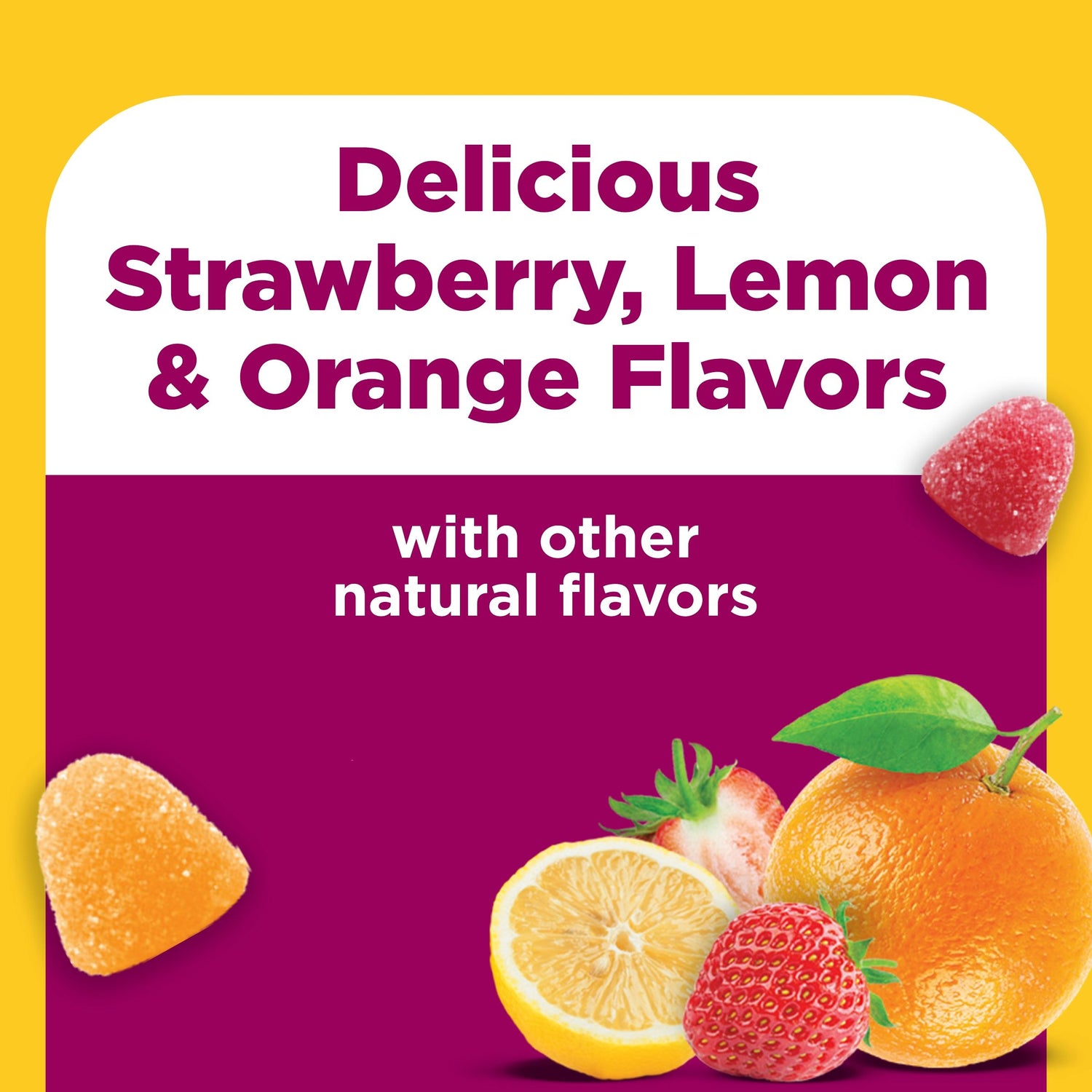 Women's Multivitamin + Omega-3 Gummies | Nature Made Women’s Multi + Omega-3 gummies in strawberry, lemon, and orange flavors with real fruit imagery