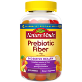 Nature Made Prebiotic Fiber Gummies bottle, 6g fiber per 3 gummies for digestive health.