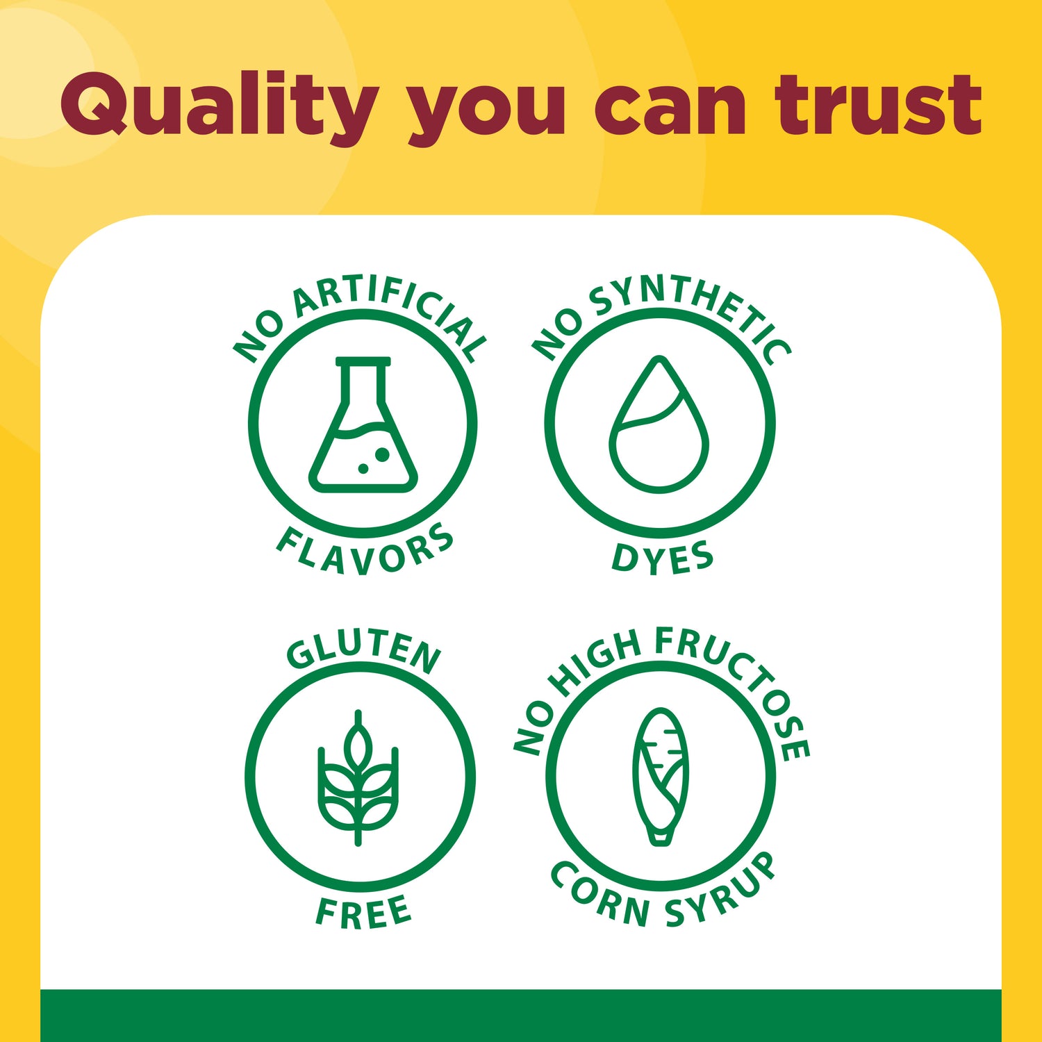 Advanced Multivitamin For Adults Gummies | Nature Made Advanced Multivitamin For Adults Gummies benefits icons and quality you can trust on a yellow background, emphasizing natural ingredients.
