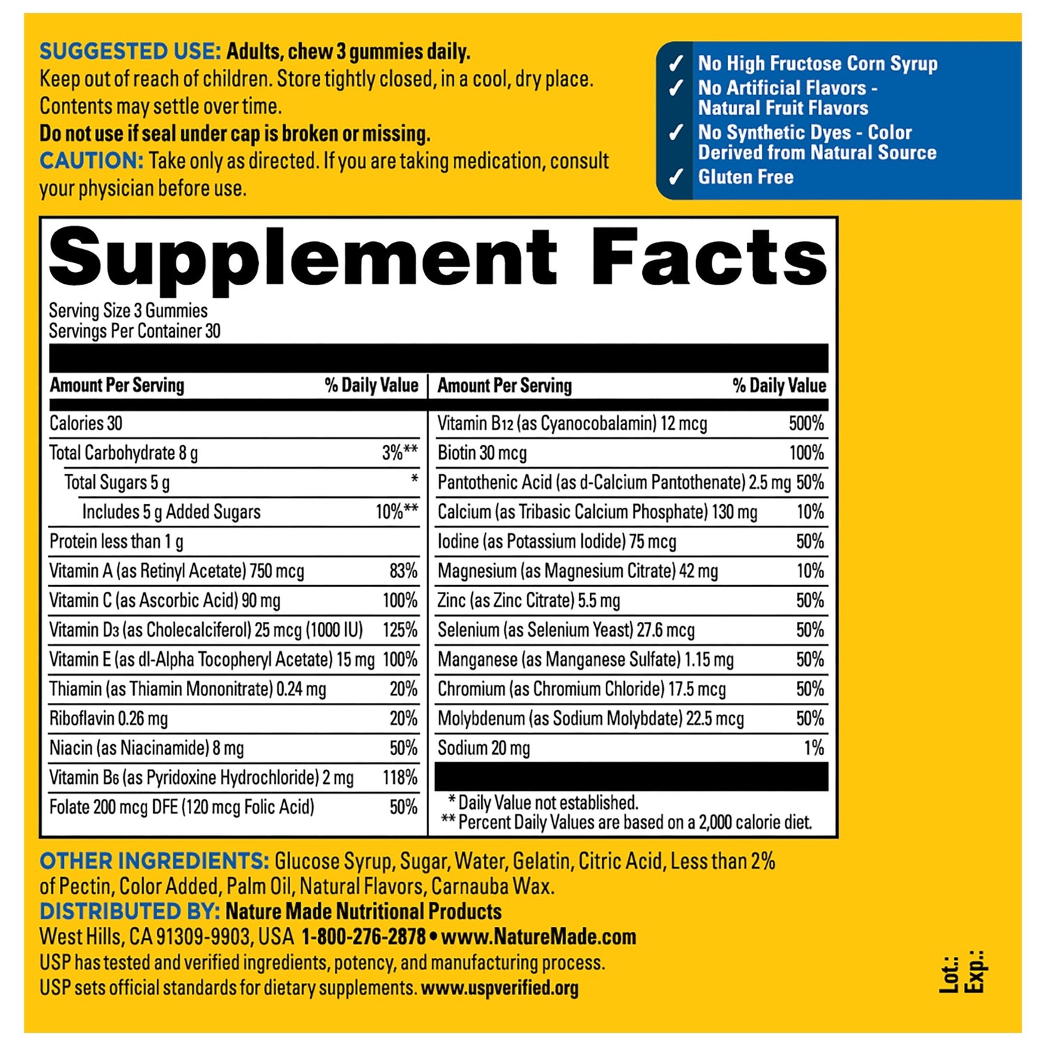 Men's Advanced Multivitamin Gummies | Nature Made Advanced Multi Men Gummies supplement facts and nutrition information panel