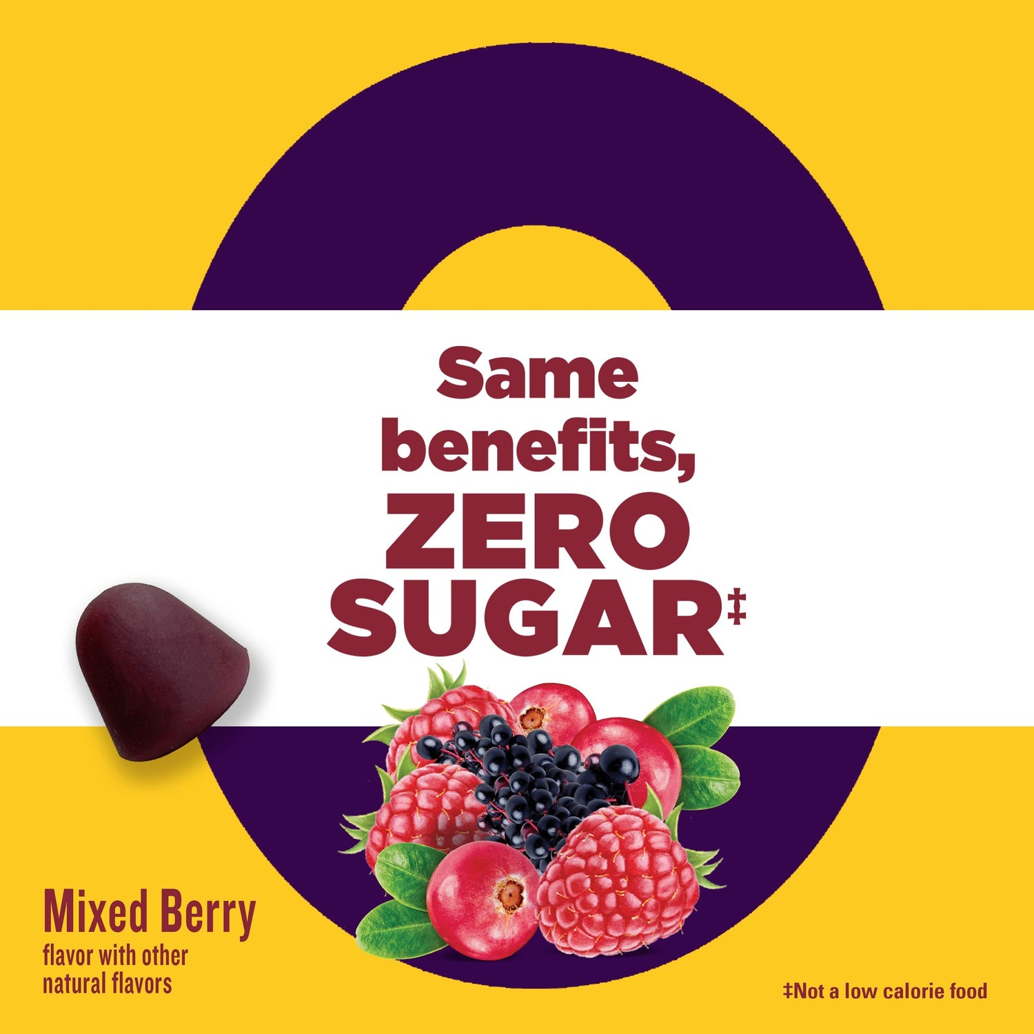 Zero Sugar‡ Melatonin Extra Strength 5 Mg Gummies | Mixed berry flavored melatonin gummies with zero sugar text and berry fruit imagery