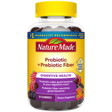 Nature Made Probiotic + Prebiotic Fiber gummies bottle for digestive health and gut support.