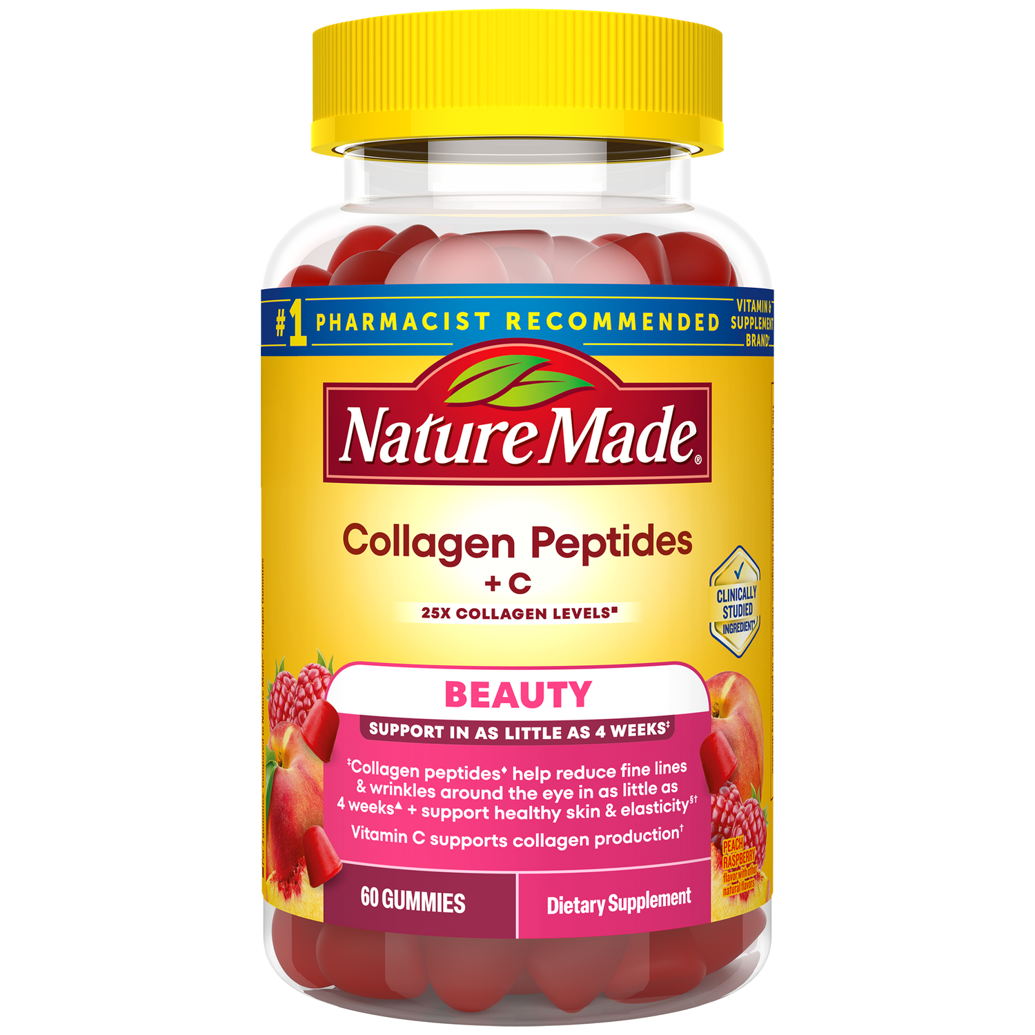 Collagen Peptides + C Gummies | Nature Made Collagen Peptides + C gummy supplement bottle.