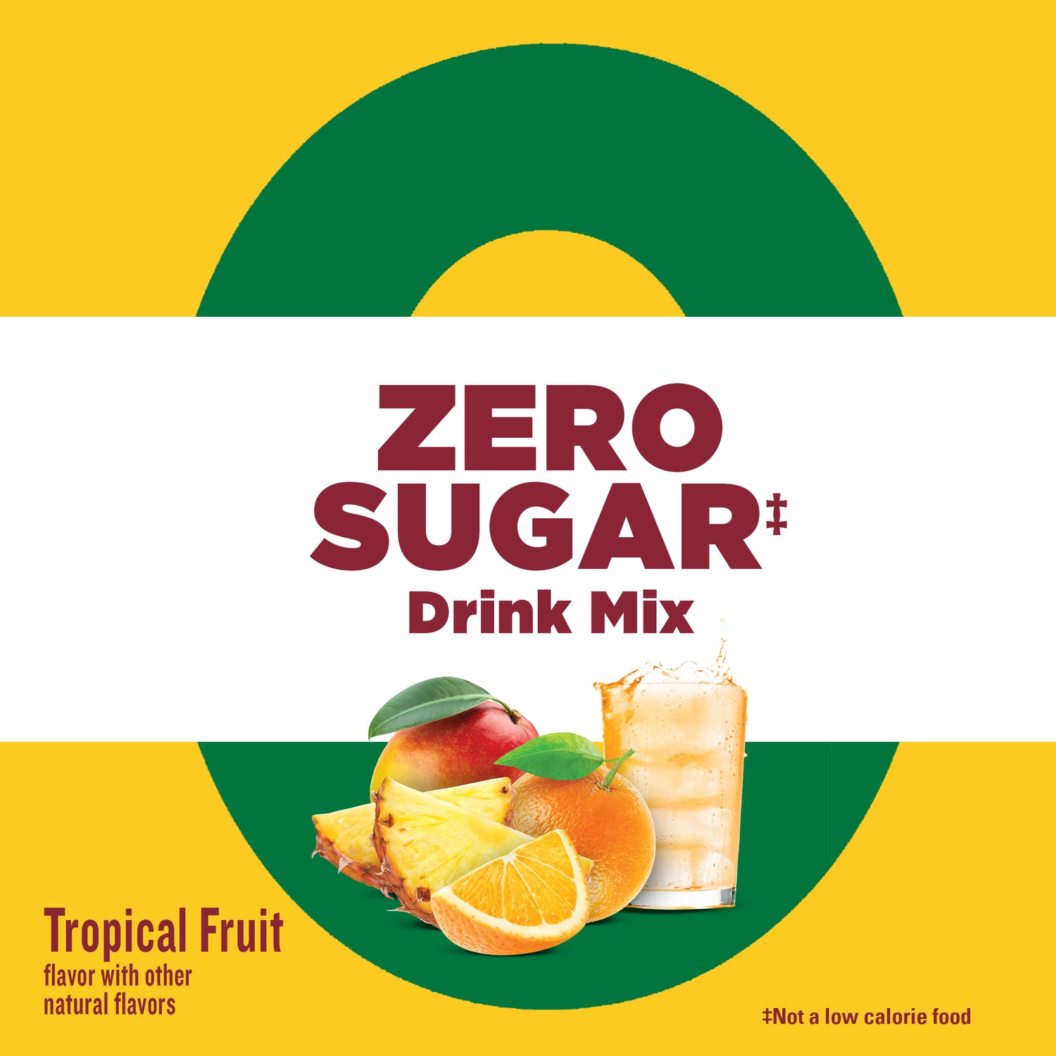 Zero Sugar‡ EnergyWell Drink Mix | Zero Sugar EnergyWell drink mix graphic showing tropical fruit flavor and no added sugar.