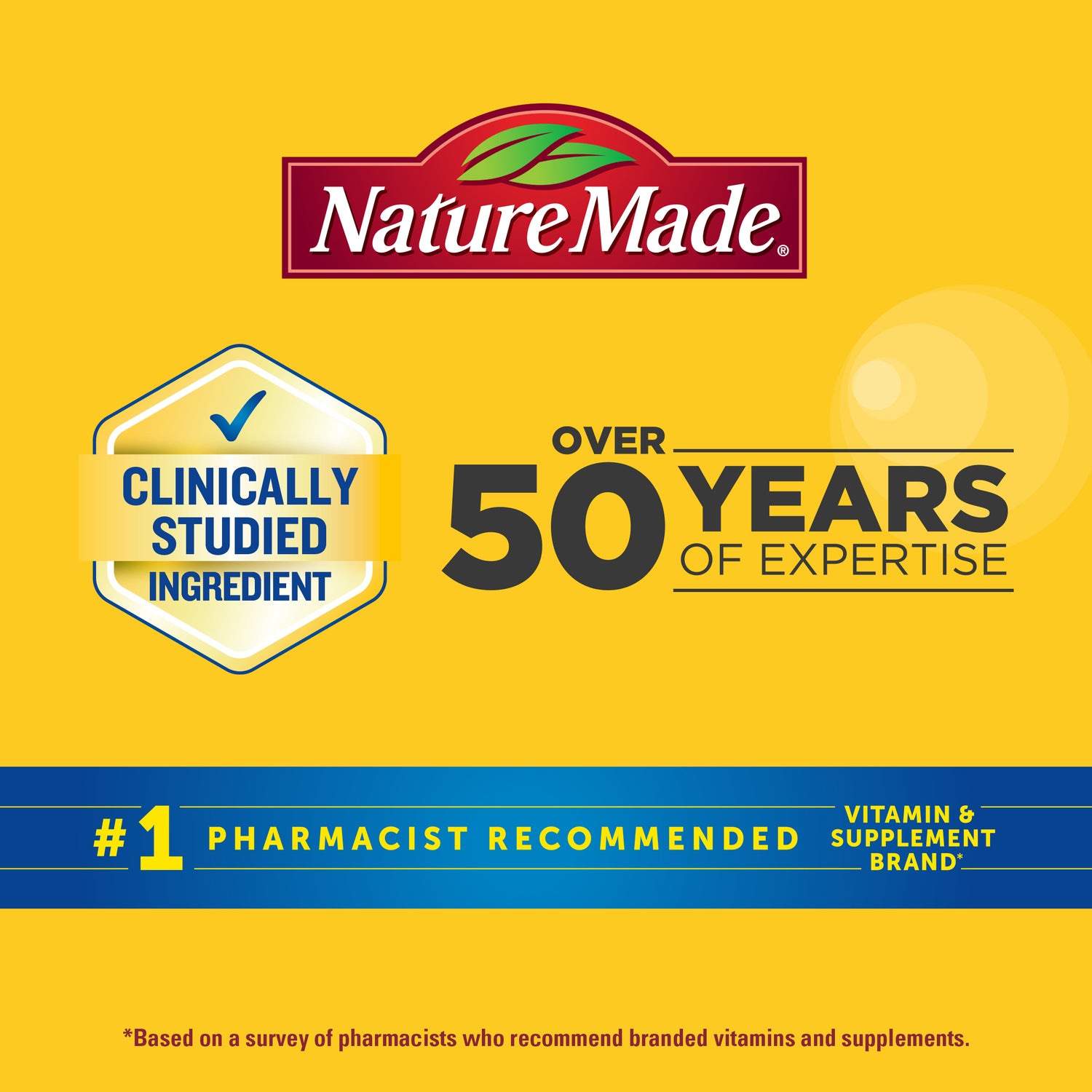 Digestive Probiotics Extra Strength 8 Billion CFU per 2 Probiotic Gummies | Nature Made brand logo with text on a yellow background
