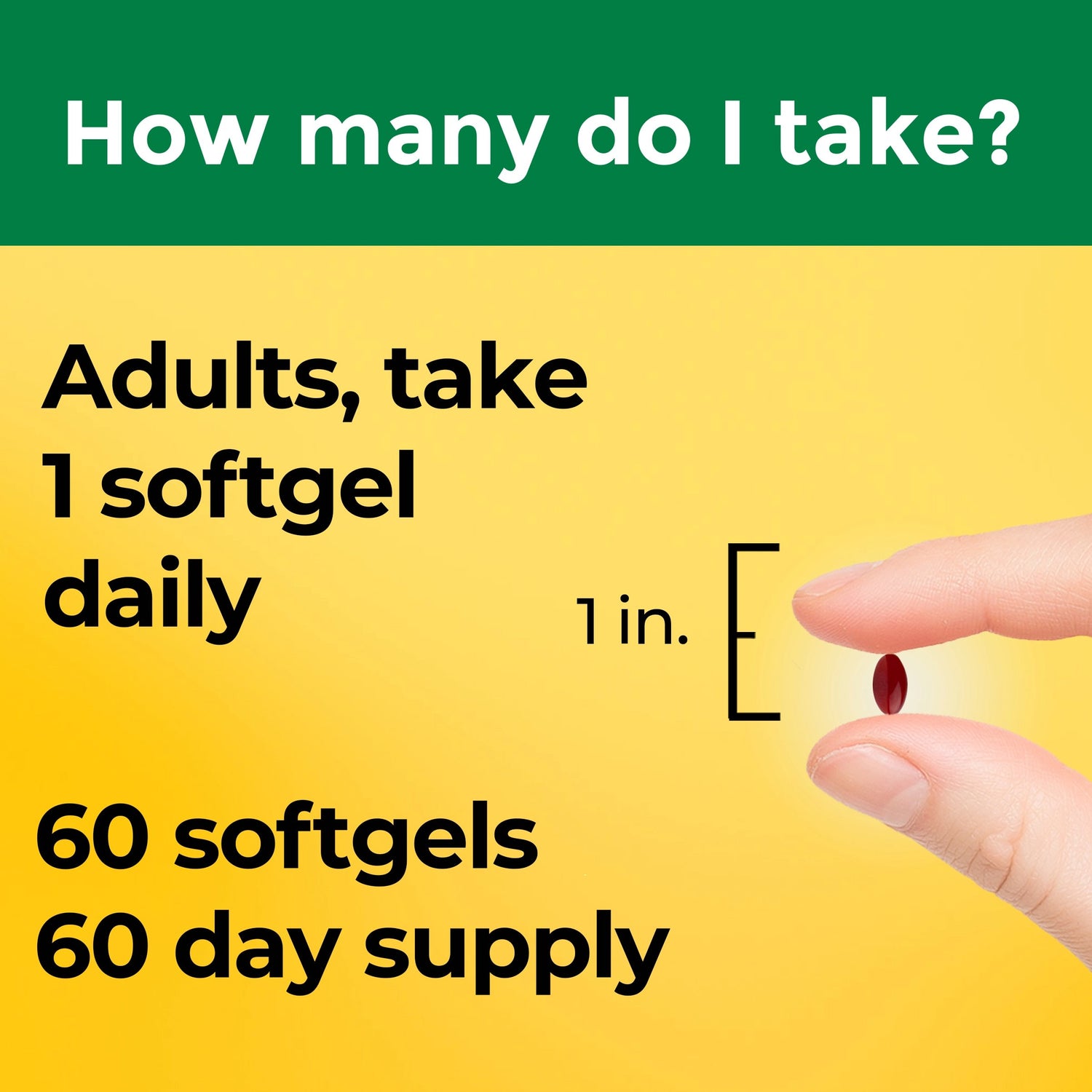 Vitamin B12 Extra Strength 3000 mcg Softgels | Instructional graphic about taking softgels with text and a hand holding a softgel.