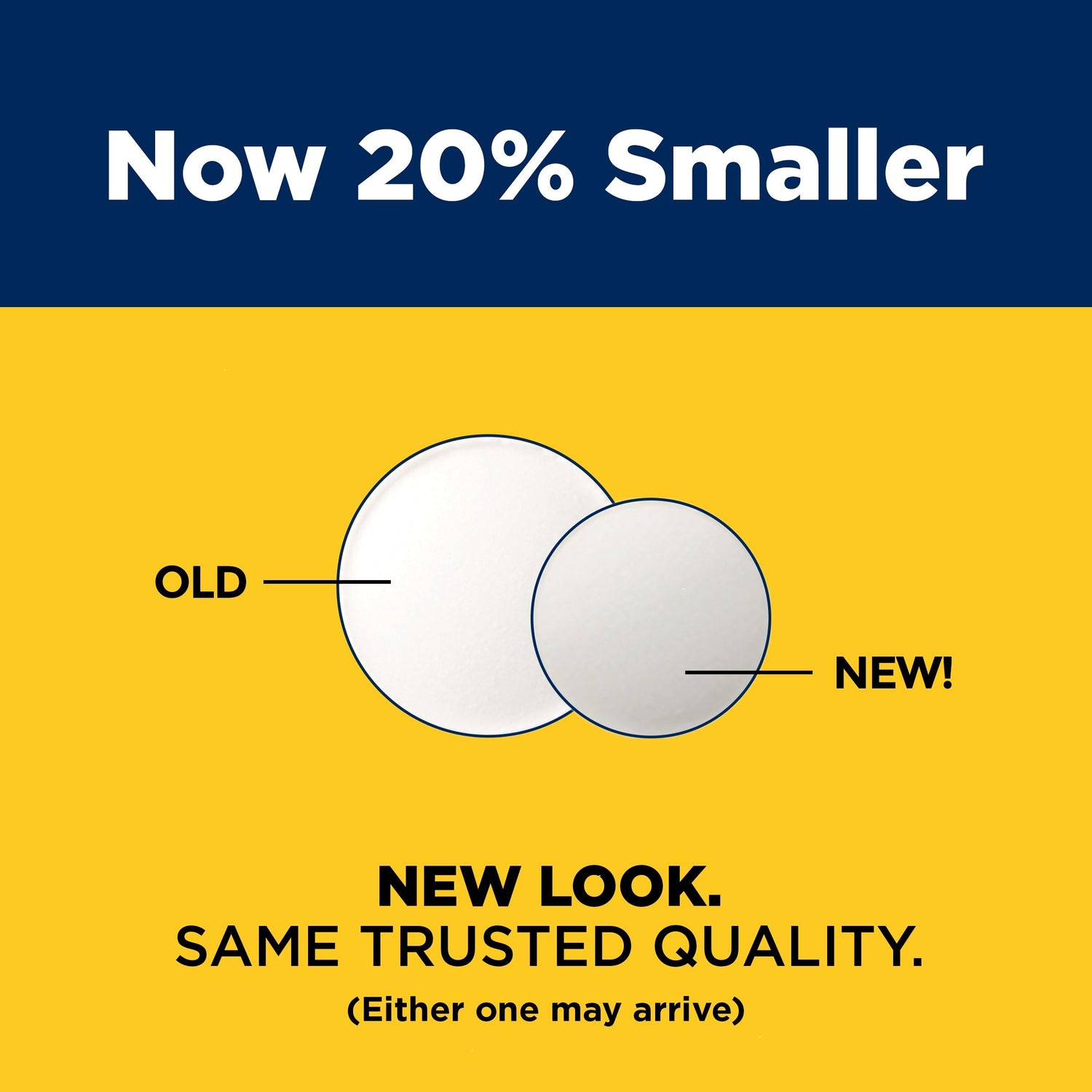 Melatonin 3 mg Tablets | Old and New text about size reduction and quality.