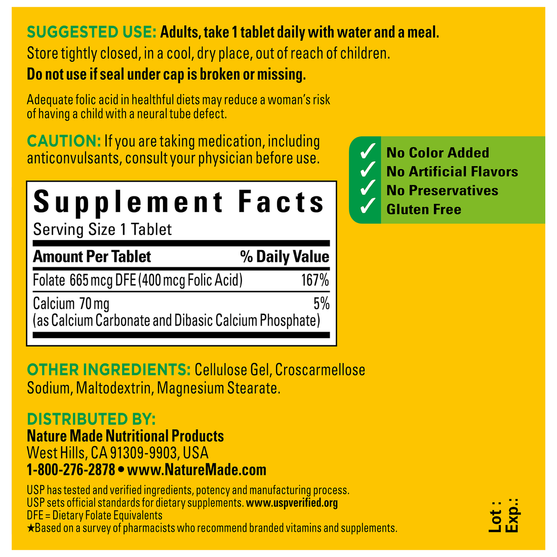 Folic Acid 400 mcg For Prenatal Care, Stress and Mood Nature Made®