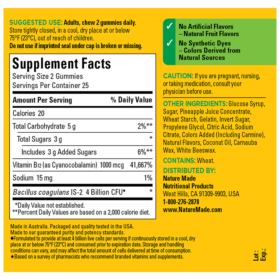 Nature Made Digestive Probiotics + Energy B12‡ Gummies
